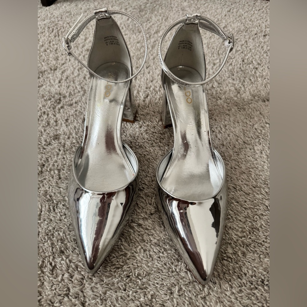 Aldo Silver metallic block heel